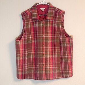 Christopher & Banks Plaid Quilted Vest 3X Red Pink Snap Front Lightweight EUC